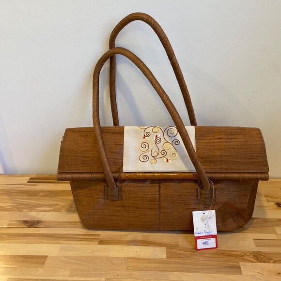 Vintage NWT Handcrafted Bamboo Fiber Handbag With Embroidered Flap By Concubine - Picture 15 of 15